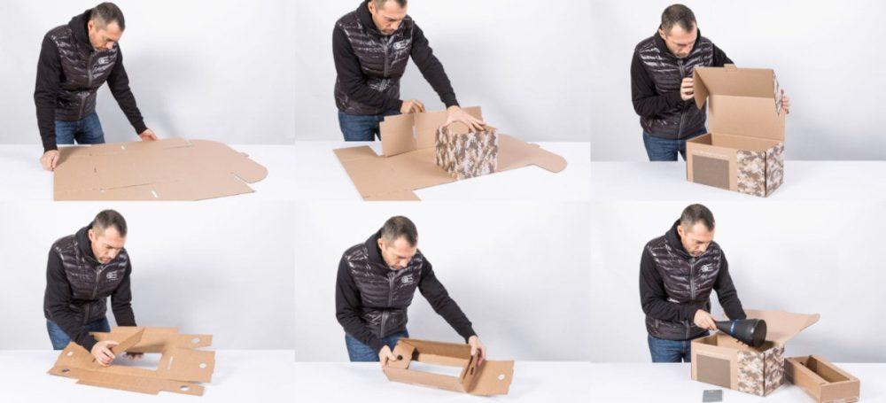 How our plastic-free packaging is assembled.