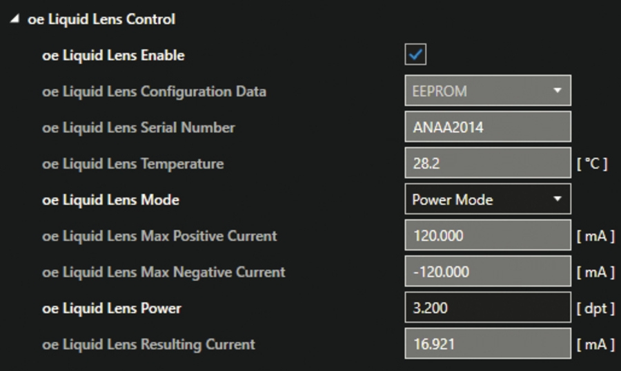 Genicam viewer lens control