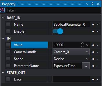 OEVIS setfloatparameter set