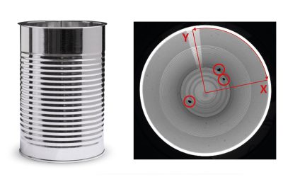 使用 HCSI 镜头对金属容器进行检测与方向识别，用于发现内部缺陷